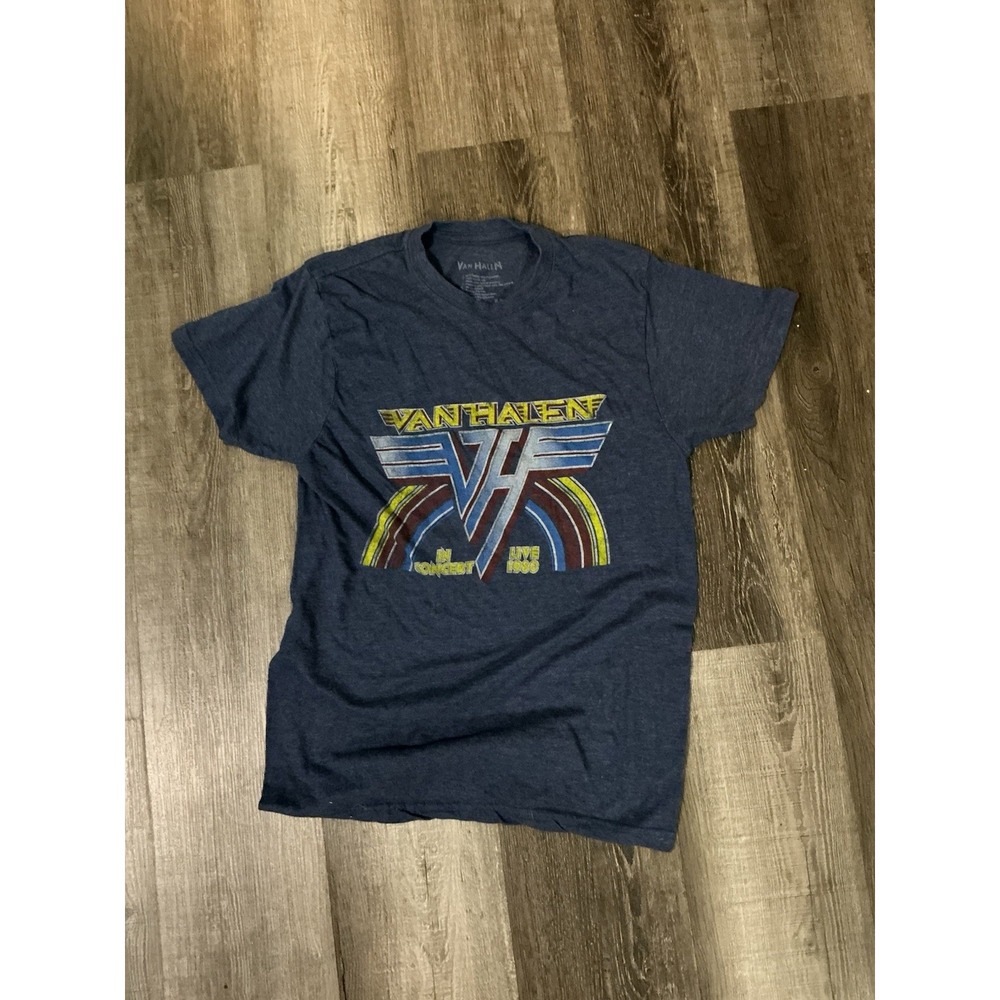 Van Halen 1980 Concert Tour T-Shirt Tultex Blue Graphic Band Tee Mens M 2021